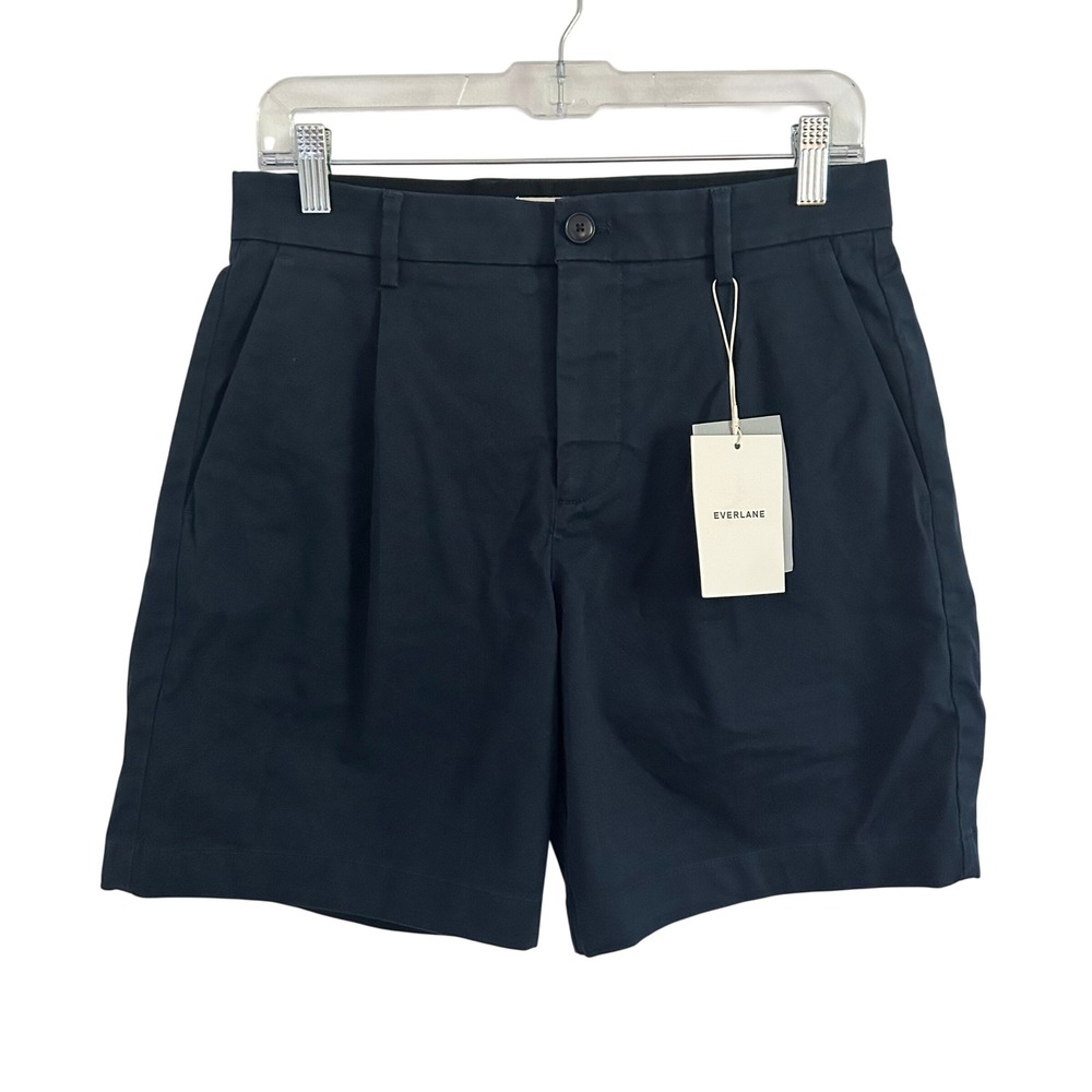 Everlane Mens Navy Pleated Chino Performance Shorts 28 New Cotton Uniform
